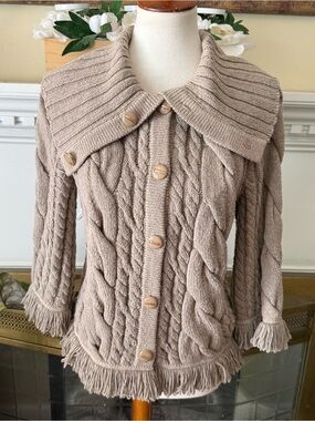 St. John Fringe wool blend cardigan sweater